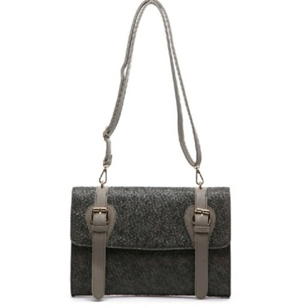 BOUTIQUE Gray Crossbody Woven Buckle Oxford Bag